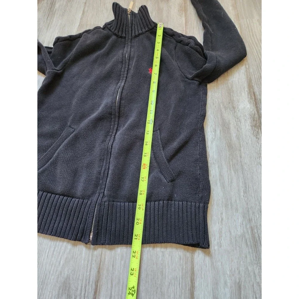 VTG Ralph Lauren Full Zip Sweater Black High Neck Knit Heavyweight Youth L GUC